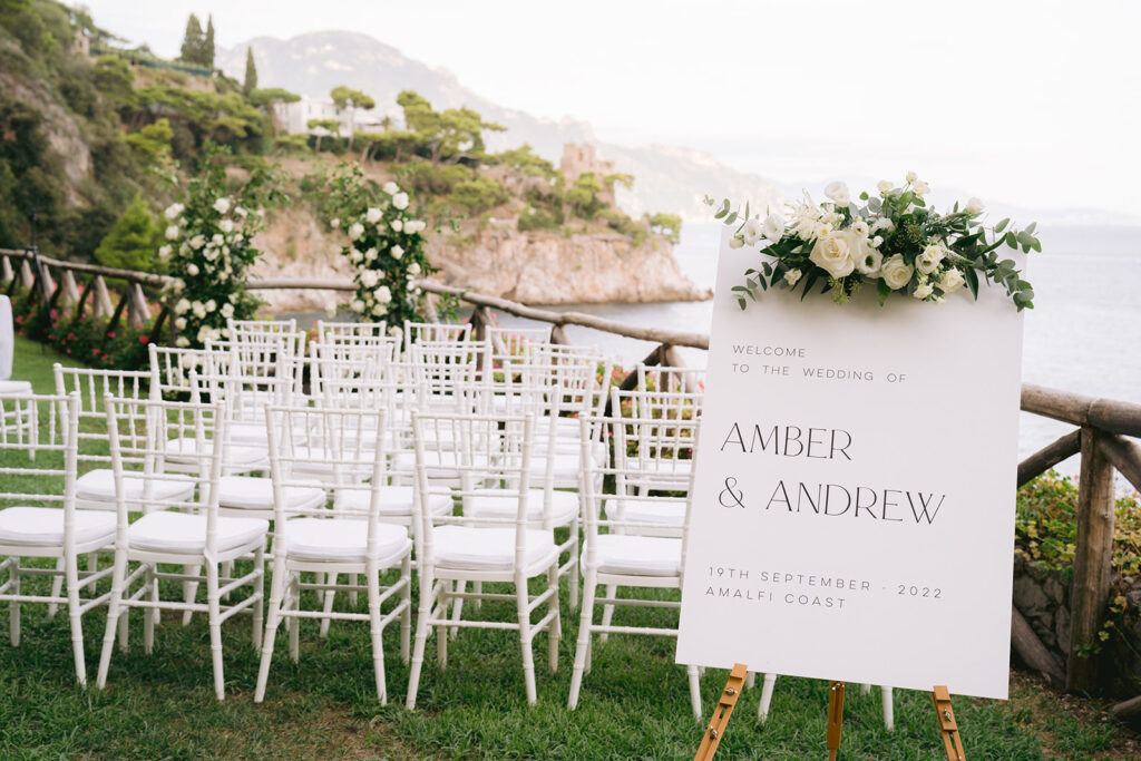 Andrea Gallucci - Destination Wedding Photographer- Amalfi Coast Positano Santorini Barcellona Rome Ravello Paris New York minimal welcome wedding sign for wedding ceremony
