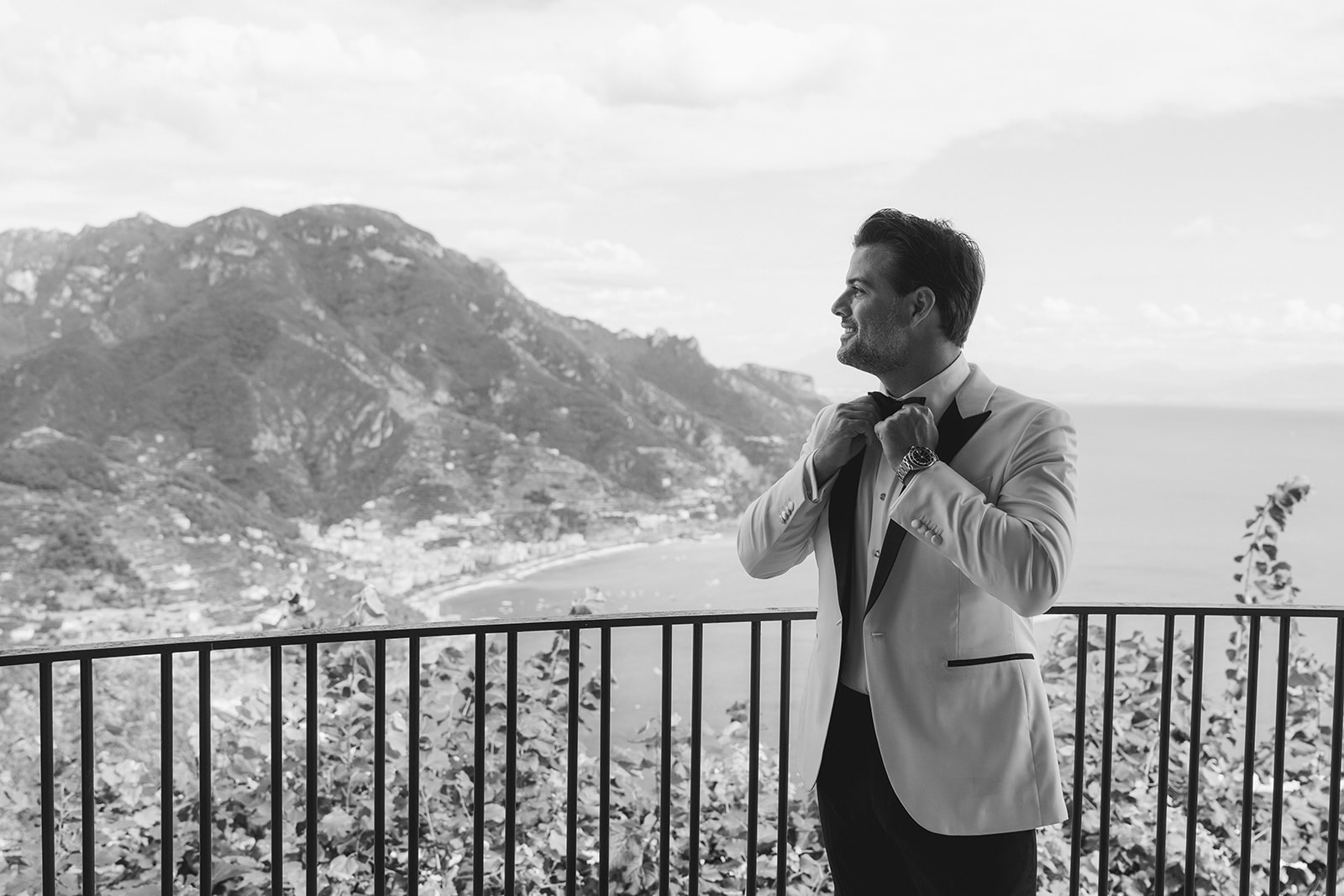 Andrea Gallucci - Destination Wedding Photographer- Amalfi Coast Positano Santorini Barcellona Rome Ravello Paris New York timeless groom portrait outdoor in Amalfi Coast