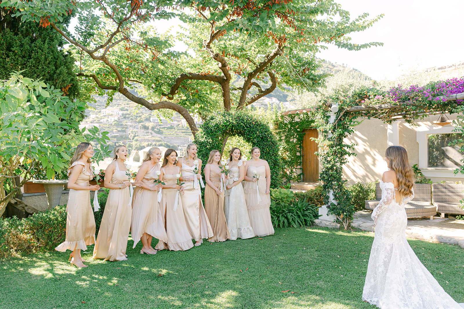 Andrea Gallucci - Destination Wedding Photographer- Amalfi Coast Positano Santorini Barcellona Rome Ravello Paris New York first look with bridesmaids