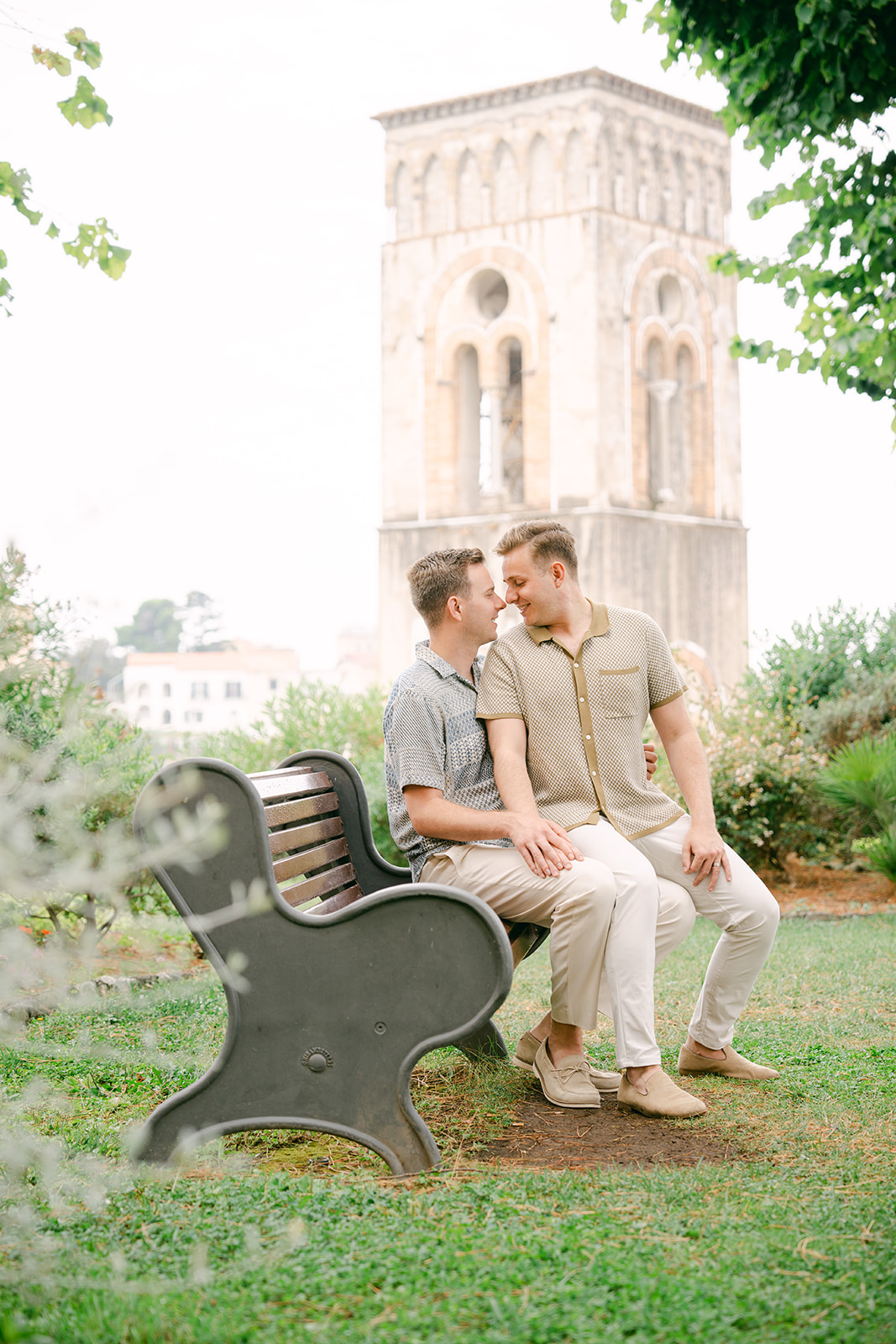 garden engagement photo in Amalfi Coast garden