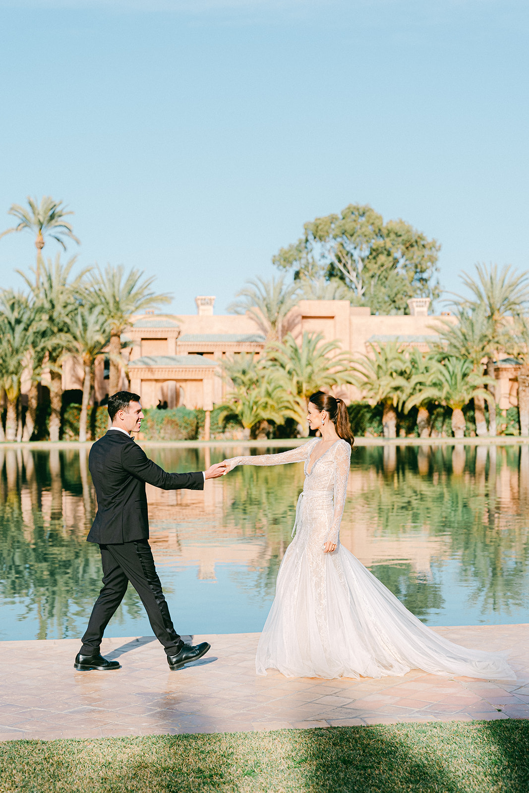 Natural laughter during a wedding portrait session in Marrakech