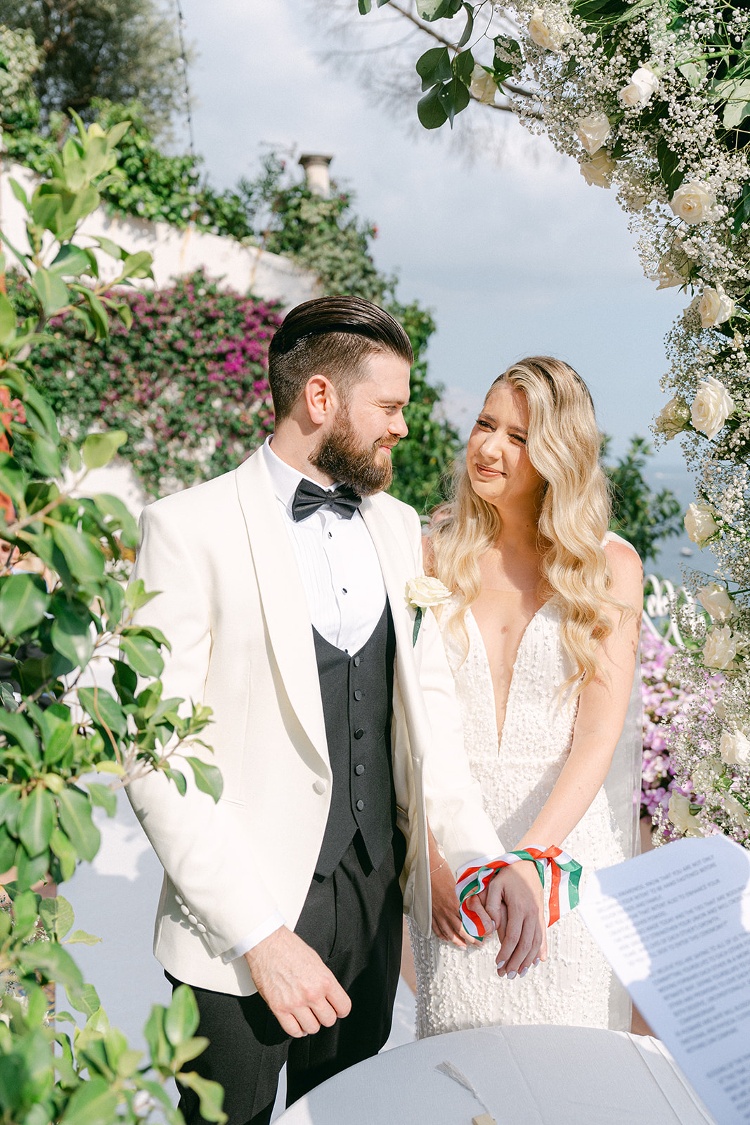 Andrea Gallucci - Destination Wedding Photographer- Amalfi Coast Positano Santorini Barcellona Rome Ravello Paris New York Couple exchanging vows at Hotel Marincanto’s panoramic terrace