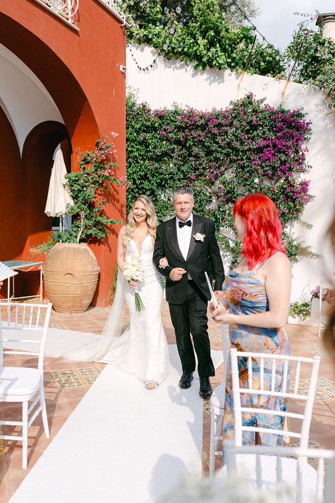 Andrea Gallucci - Destination Wedding Photographer- Amalfi Coast Positano Santorini Barcellona Rome Ravello Paris New York Bride smiling during emotional Amalfi Coast wedding ceremony