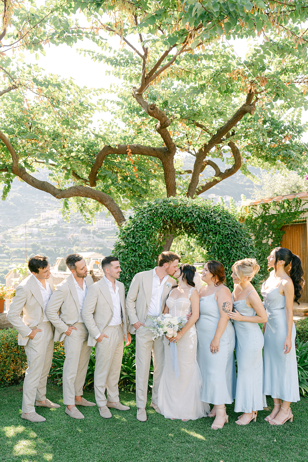 Andrea Gallucci - Destination Wedding Photographer- Amalfi Coast Positano Santorini Barcellona Rome Ravello Paris New York bridal party photo in the garden of amalfi coast