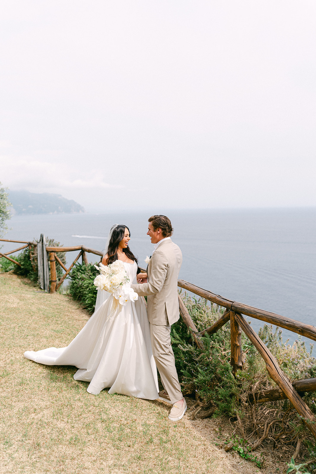 Authentic Italian wedding photography of a private first look in Ravello
