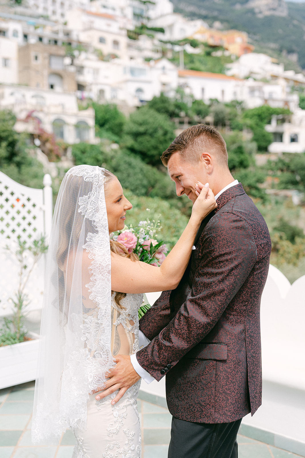 Intimate first look before the ceremony photographed on the Amalfi Coast