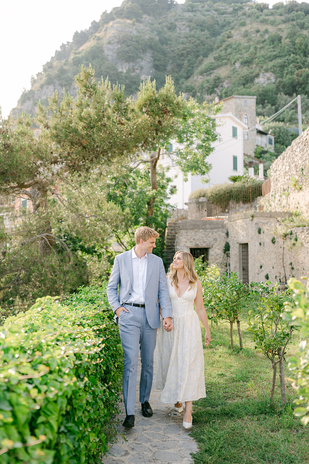 outdoor engagement photos on Amalfi Coast garden by Italy photographer