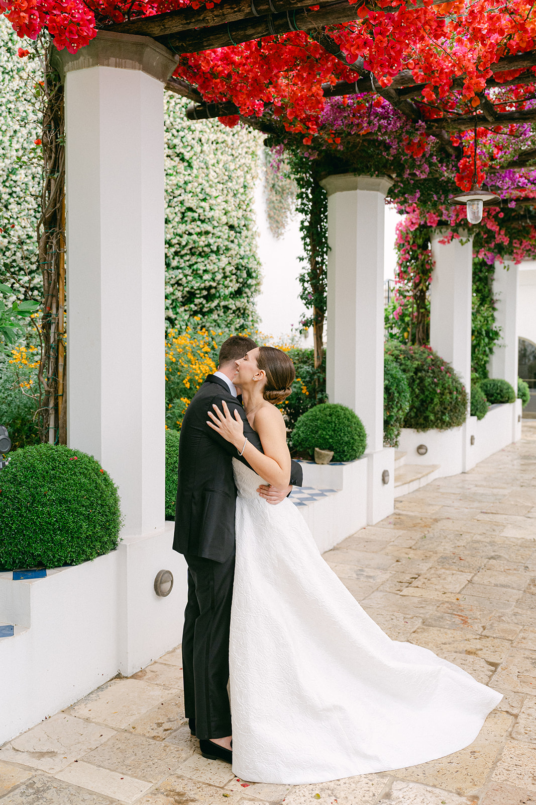 Emotional first look between bride and father before Amalfi Coast wedding ceremony
