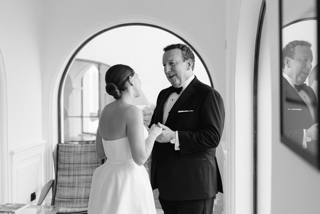 Emotional father of the bride first look captured with Italian wedding photography