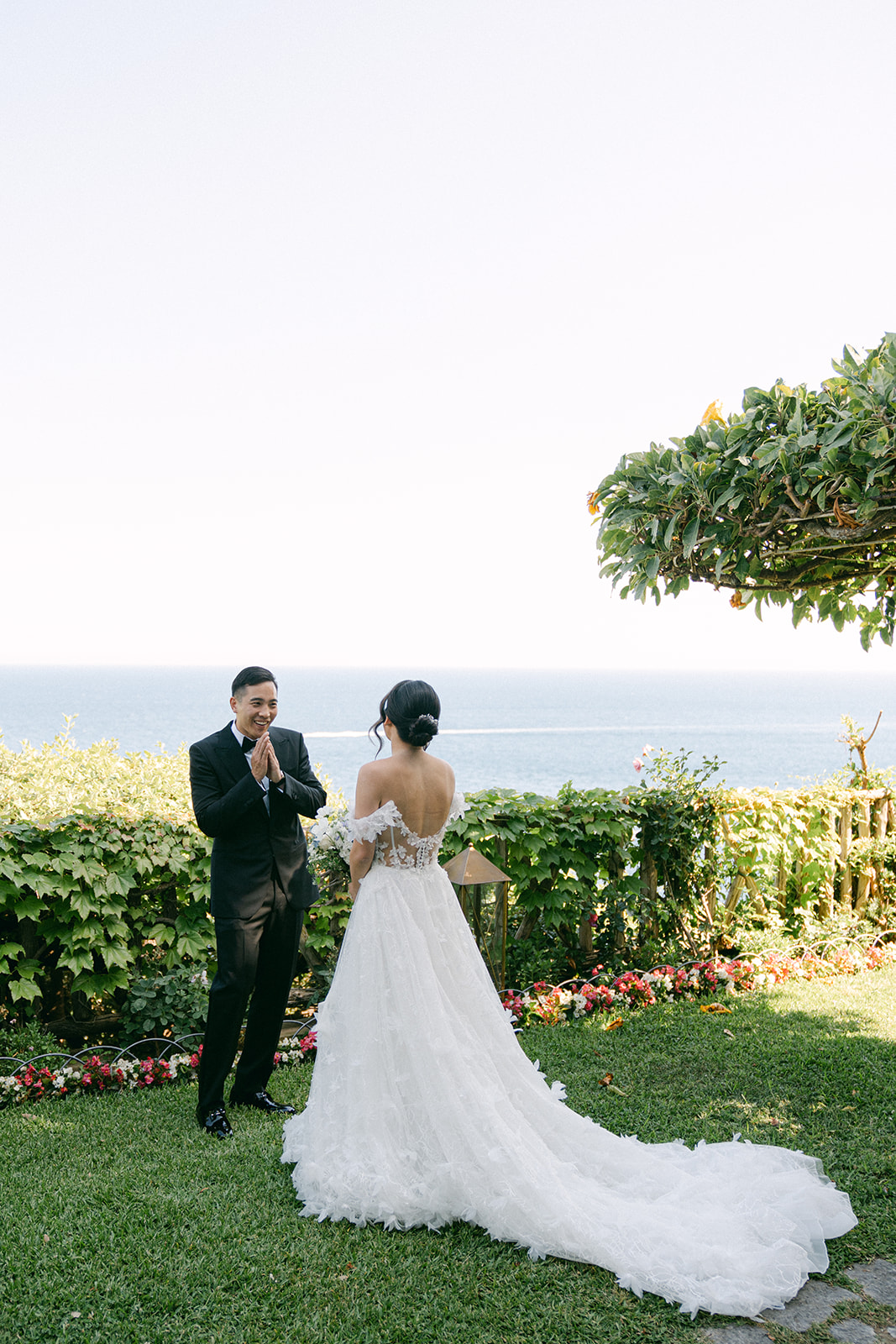 Candid groom shock reaction at a first look on the Amalfi Coast Italy