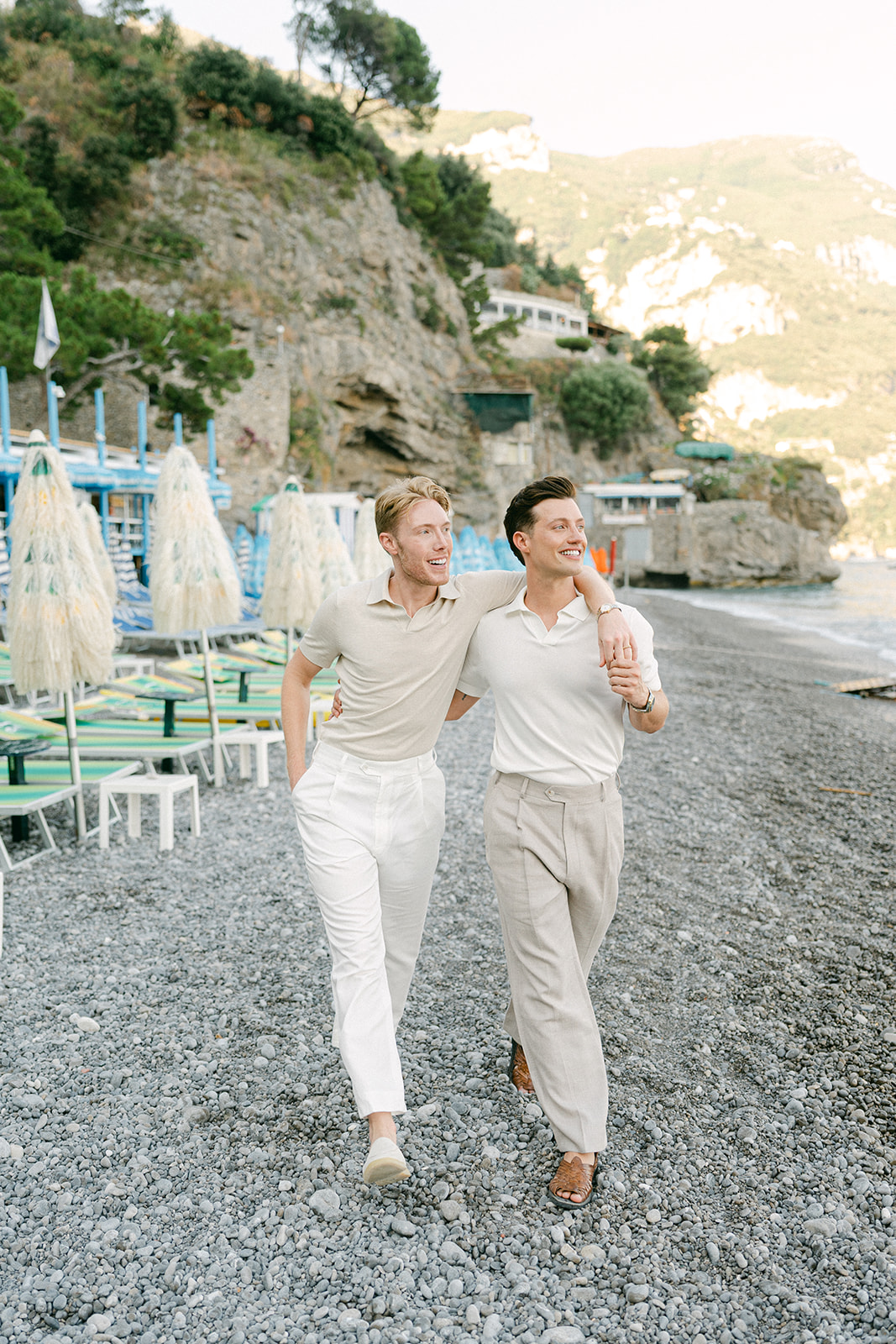 Gay couple at the beach during Amalfi Coast outdoor engagement shoot