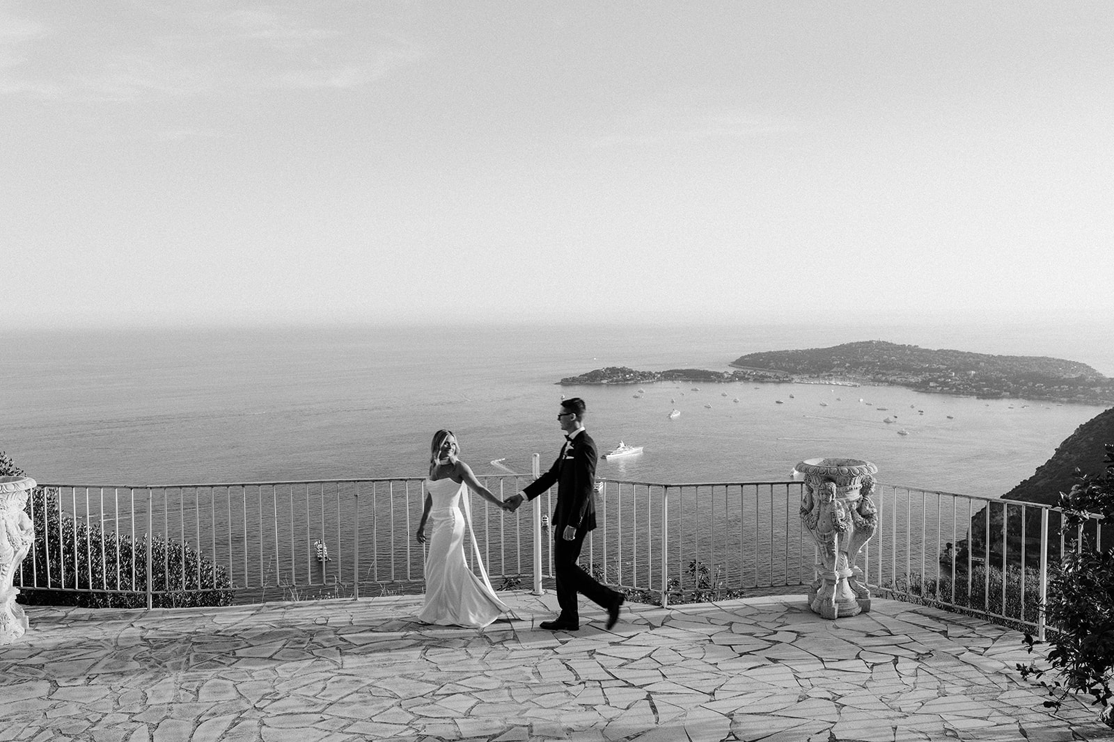 Bride and groom portraits in Èze village streets, French Riviera