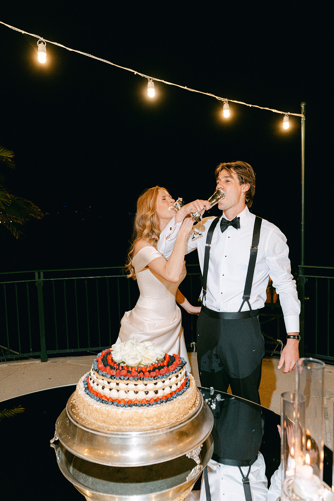 Al fresco wedding reception in Italy with ocean view terrace