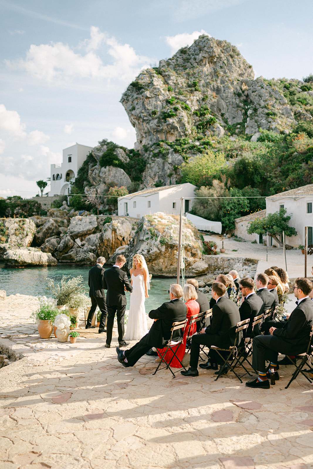 documentary wedding photography of wedding ceremony outdoor in Tonnara di Scopello