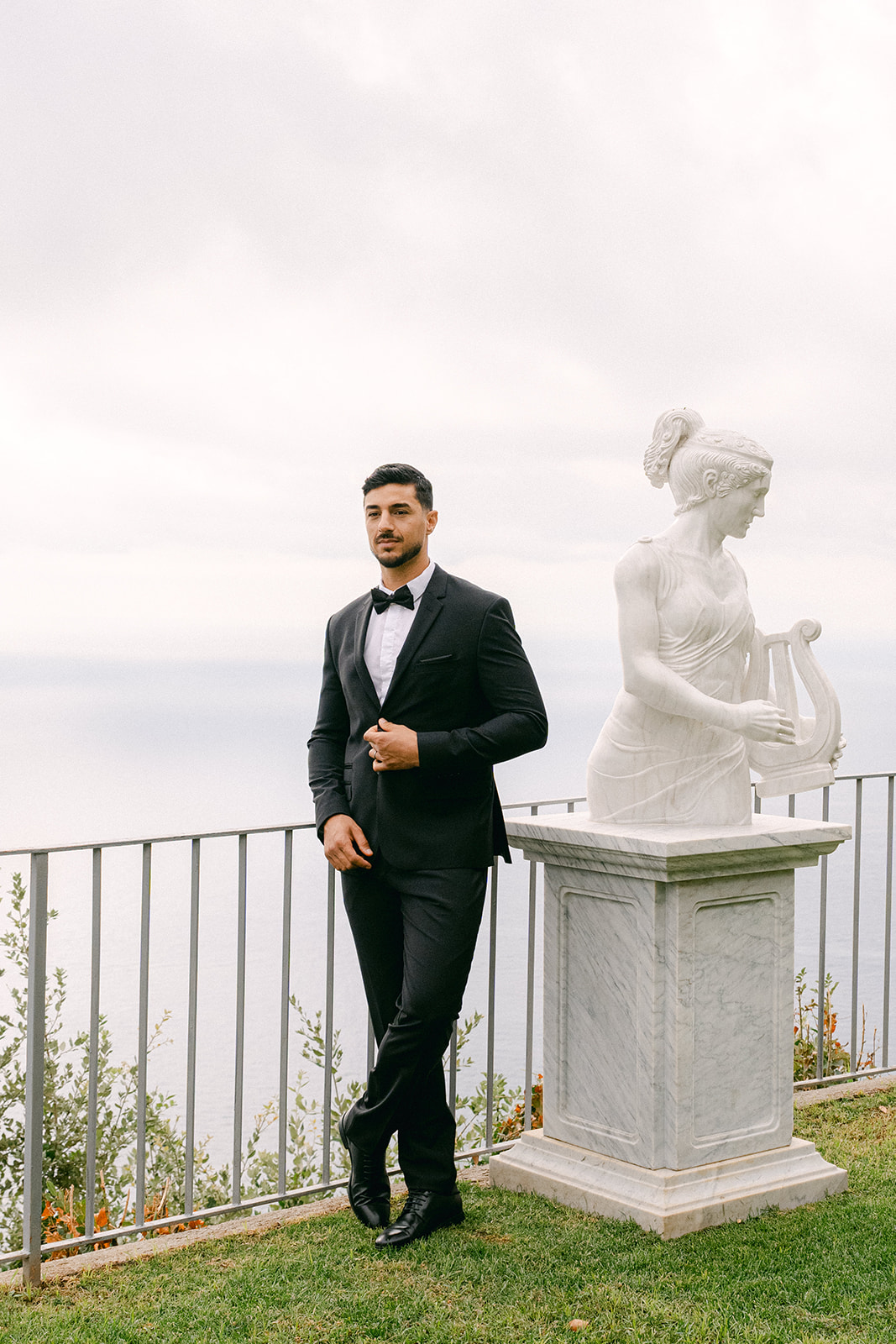 Groom waiting on terrace before ceremony at La Rondinaia