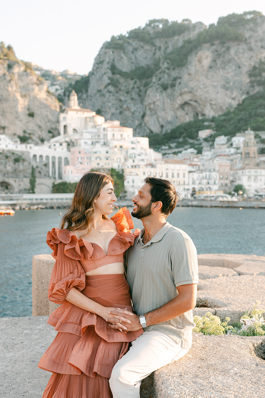 Intimate couple portrait overlooking the Amalfi Coast during vacation photoshoot