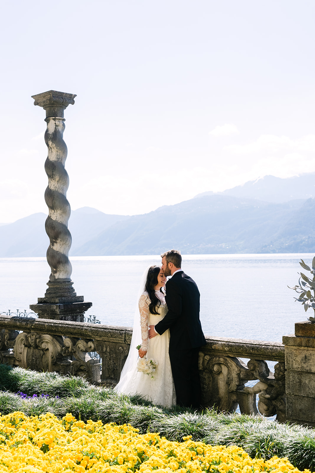Natural Lake Como elopement photos with soft light and mountains