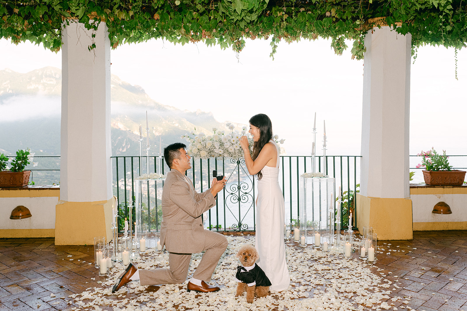 surprise proposal italy amalfi coast couple dog