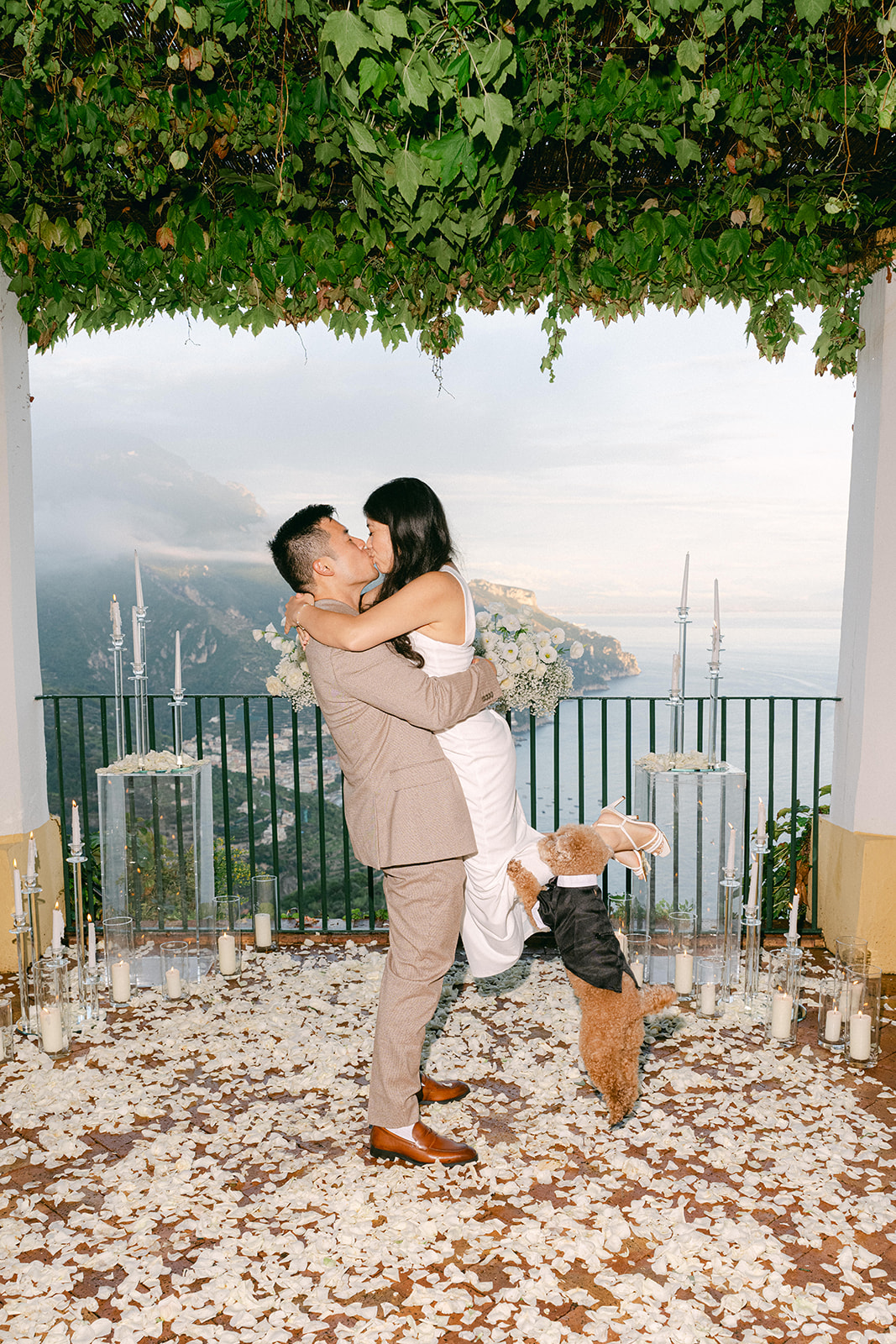 Romantic Ravello proposal and engagement photos with puppy