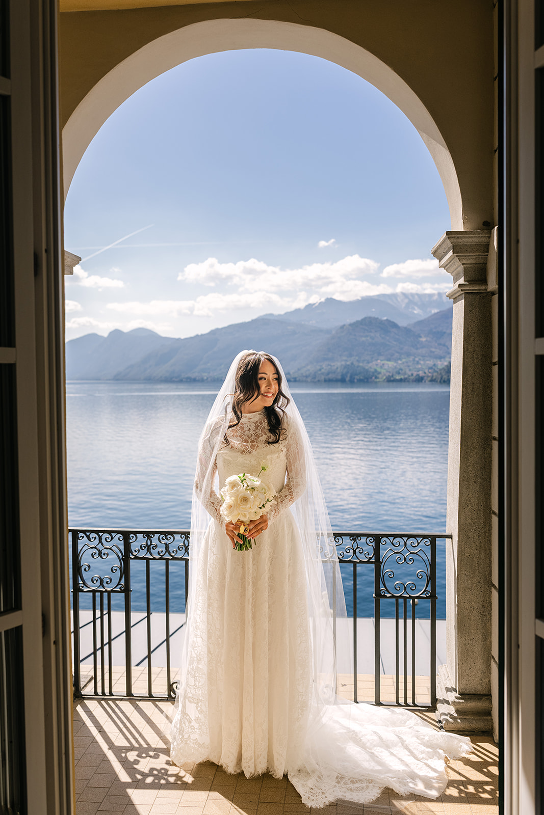 Bridal portraits at Villa Monastero with romantic lake views