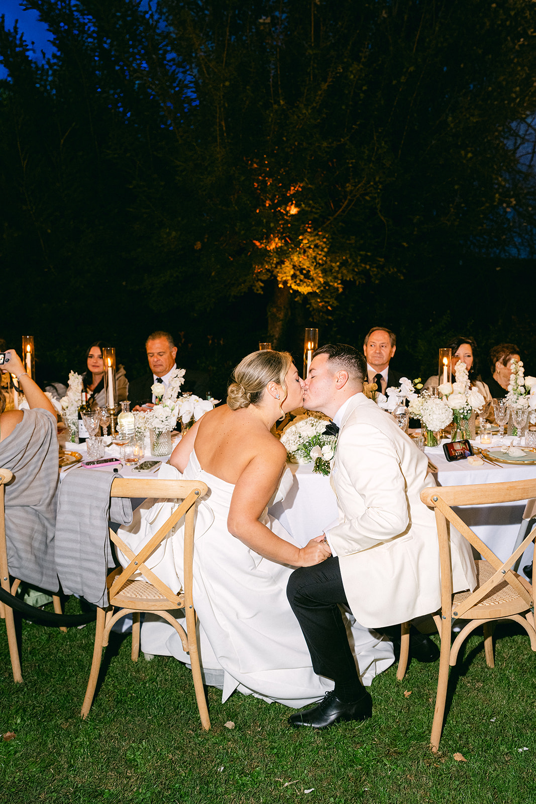 Romantic Tuscany wedding reception under the stars at Borgo Corsignano
