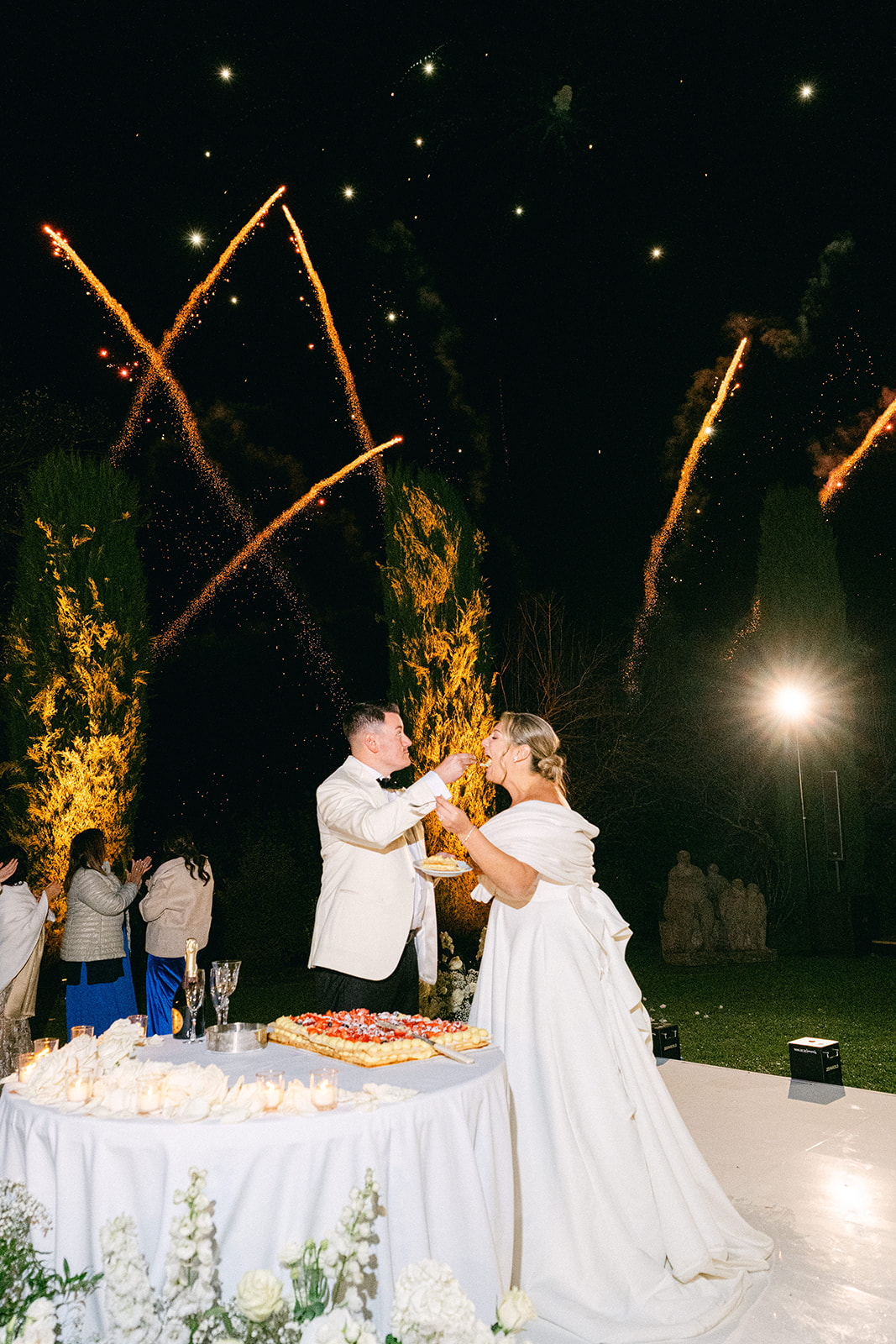 Fireworks display during a three-day Tuscany wedding celebration