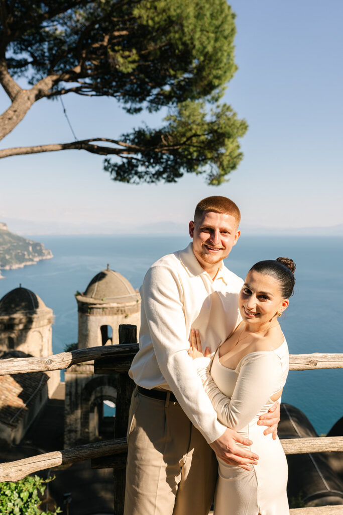 Couple celebrating engagement during a walk on the Amalfi Coast