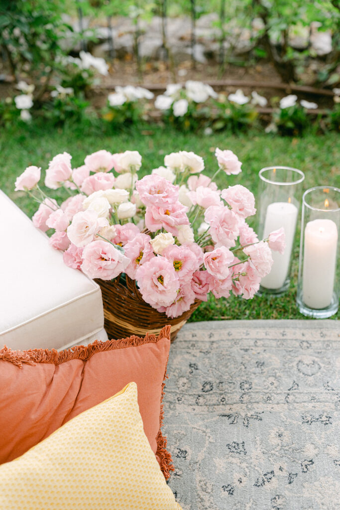 malfi Coast proposal picnic with flowers and champagne