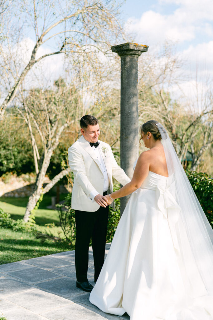 Candid bride and groom moments during a destination wedding in Tuscany