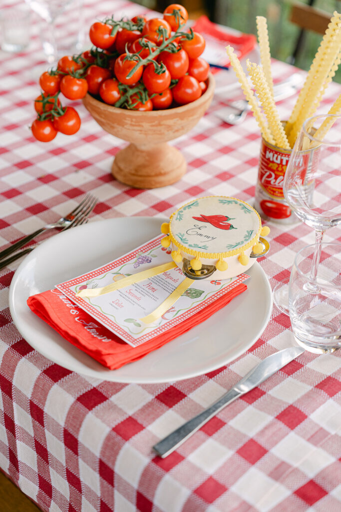 Colourful Italian tablescape for a wedding welcome party