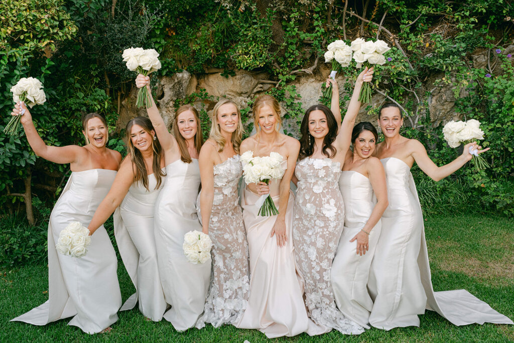 Andrea Gallucci - Destination Wedding Photographer- Amalfi Coast Positano Santorini Barcellona Rome Ravello Paris New York Fun bridesmaids photos with wedding bouquets