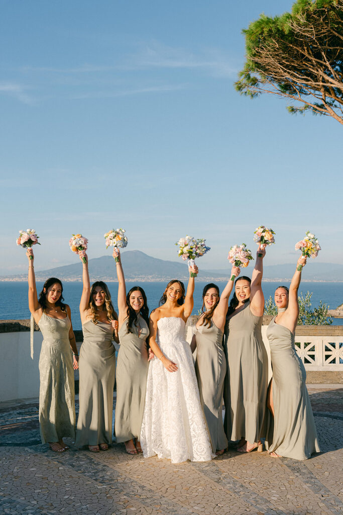 Andrea Gallucci - Destination Wedding Photographer- Amalfi Coast Positano Santorini Barcellona Rome Ravello Paris New York Candid bridal party portraits with colorful wedding flowers