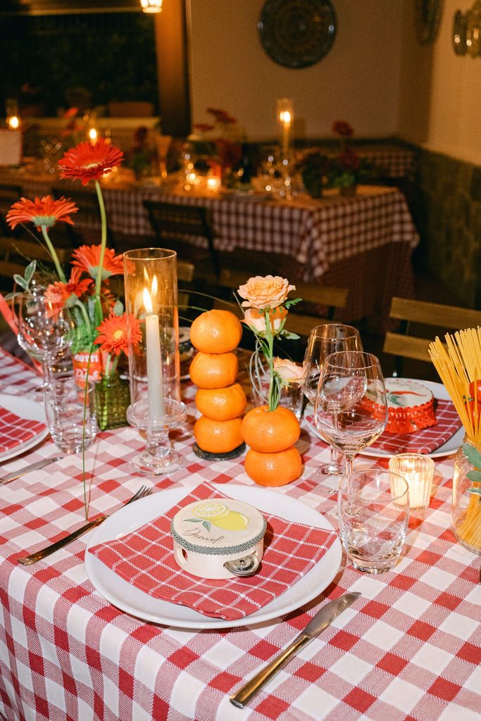 Andrea Gallucci - Destination Wedding Photographer- Amalfi Coast Positano Santorini Barcellona Rome Ravello Paris New York Tomato inspired wedding stationery and colourful Italian welcome dinner decorations
