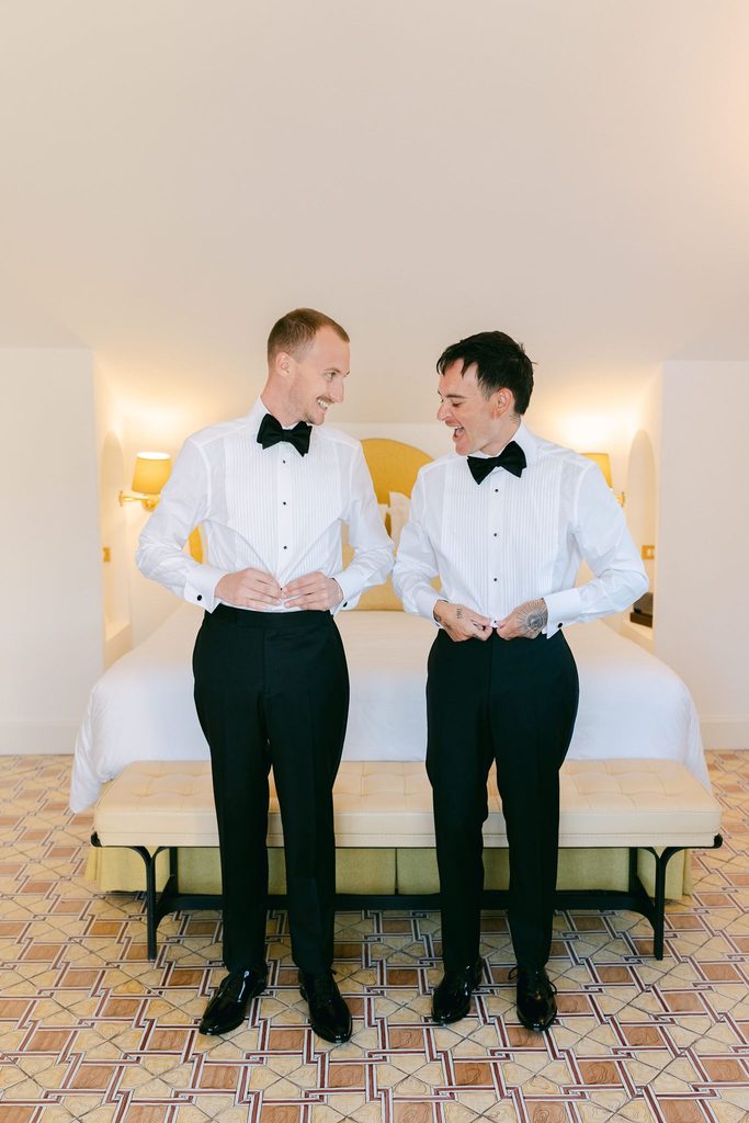 Andrea Gallucci - Destination Wedding Photographer- Amalfi Coast Positano Santorini Barcellona Rome Ravello Paris New York Groom getting ready at Belmond Hotel Caruso for a gay wedding in Ravello Italy