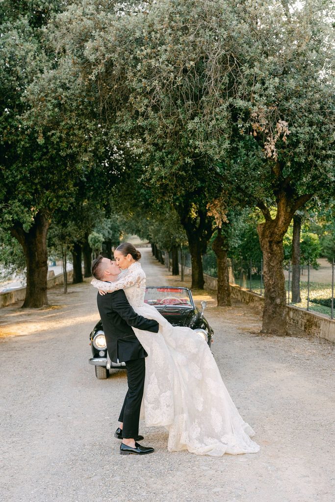 Romantic bride and groom portraits at Villa Corsini a Mezzomonte in Tuscany
